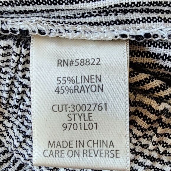 Max Studio Linen Pull On Pants | Women's Small | White Charcoal Gray Stripe NEW - Picture 8 of 8